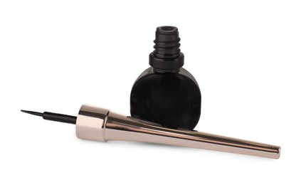 Photo of Black eyeliner on white background. Makeup product