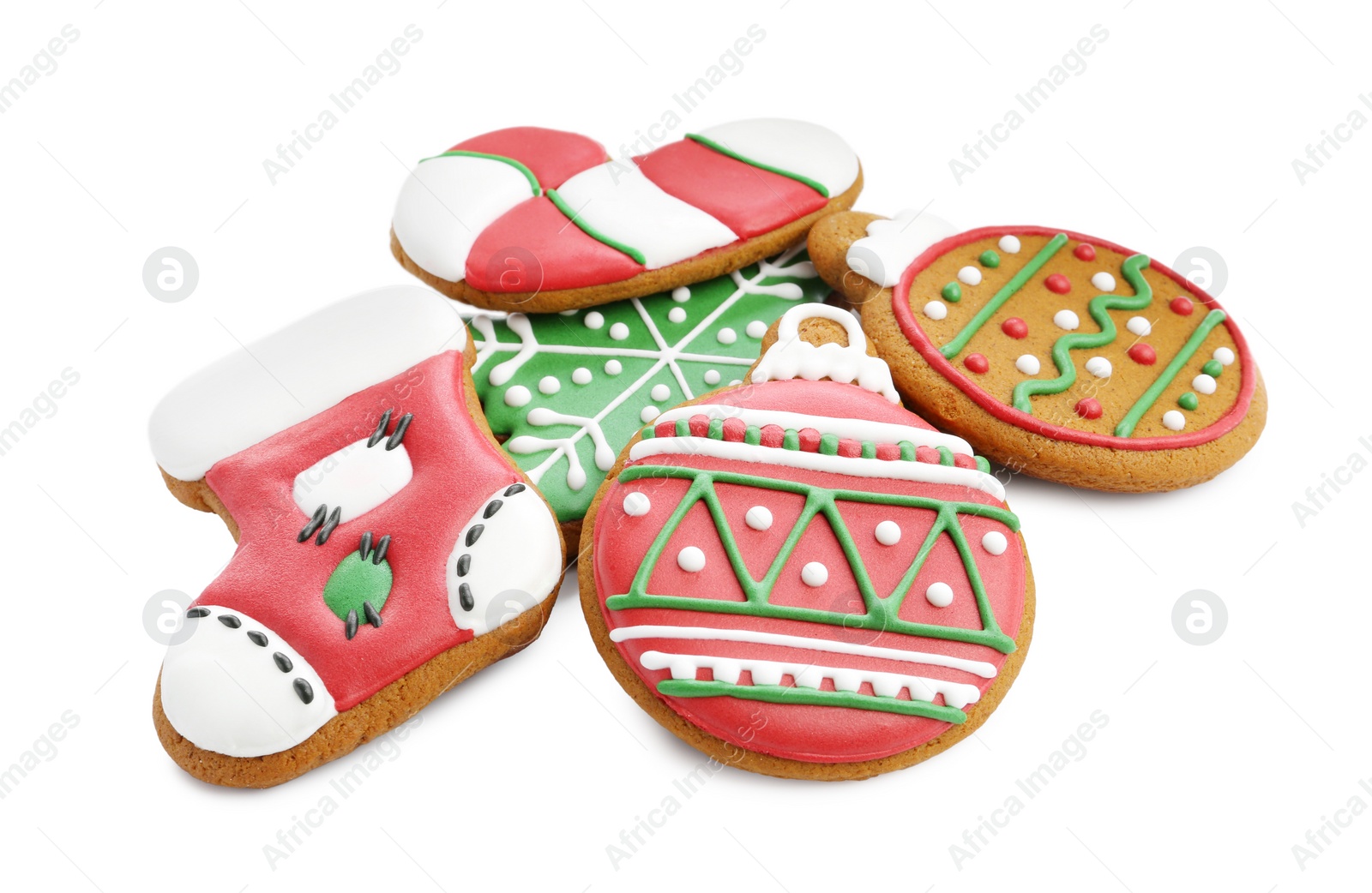 Photo of Different tasty Christmas cookies isolated on white