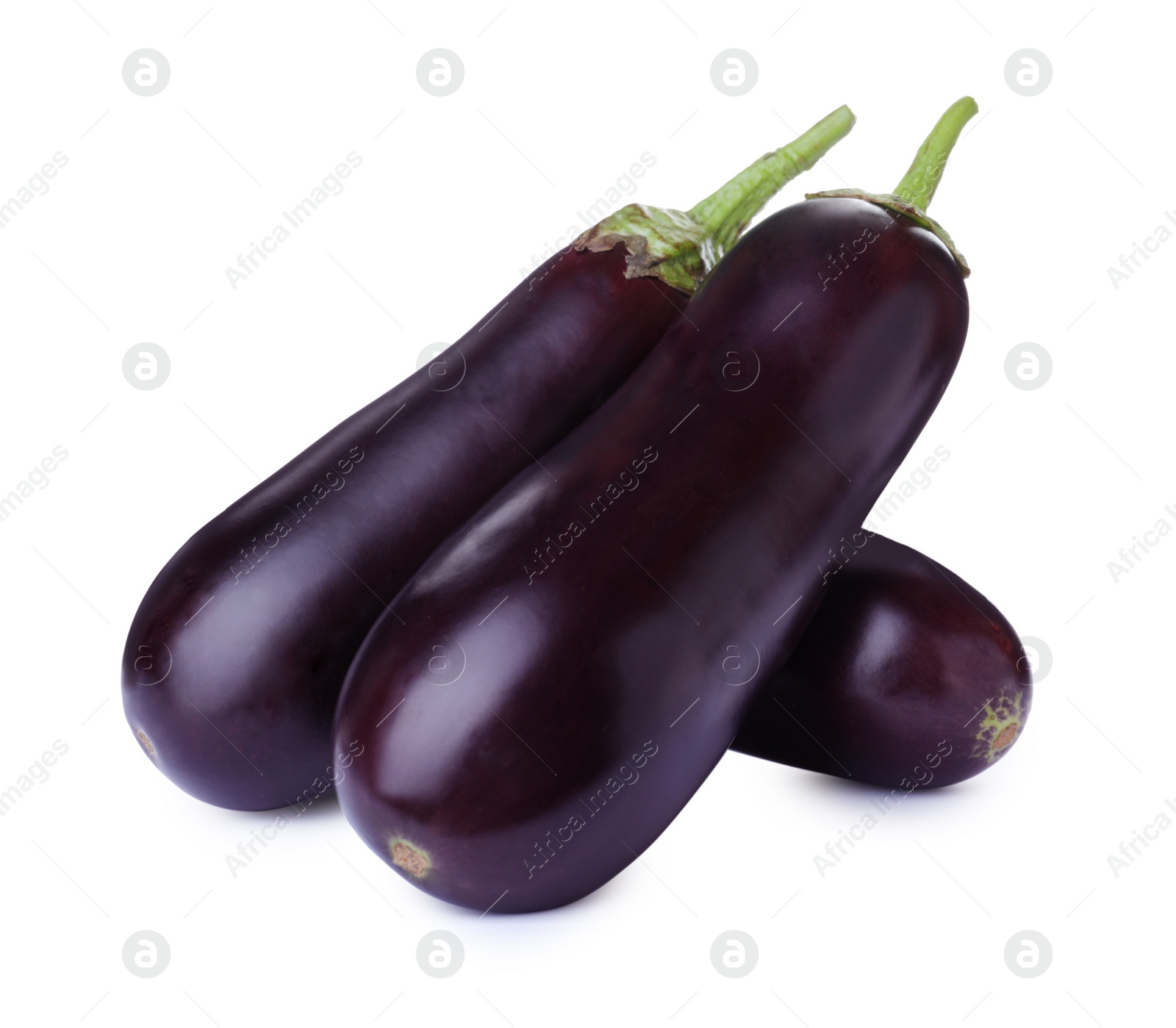 Photo of Tasty raw ripe eggplants isolated on white