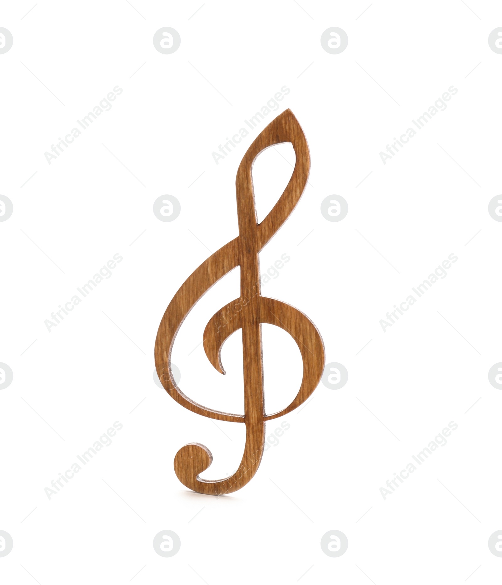 Photo of Wooden treble clef isolated on white. Music notes