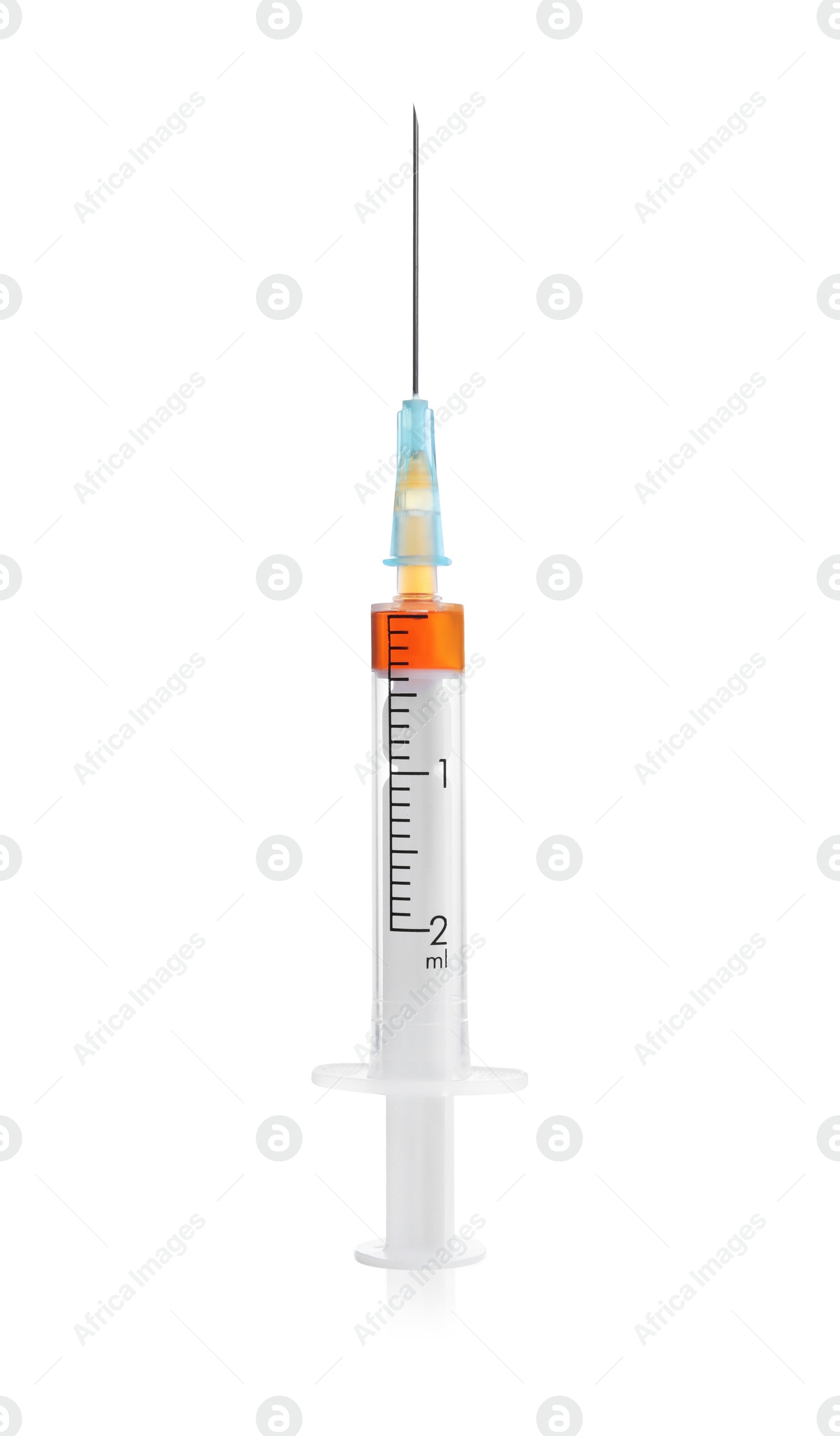 Photo of Disposable syringe with needle and medicine isolated on white