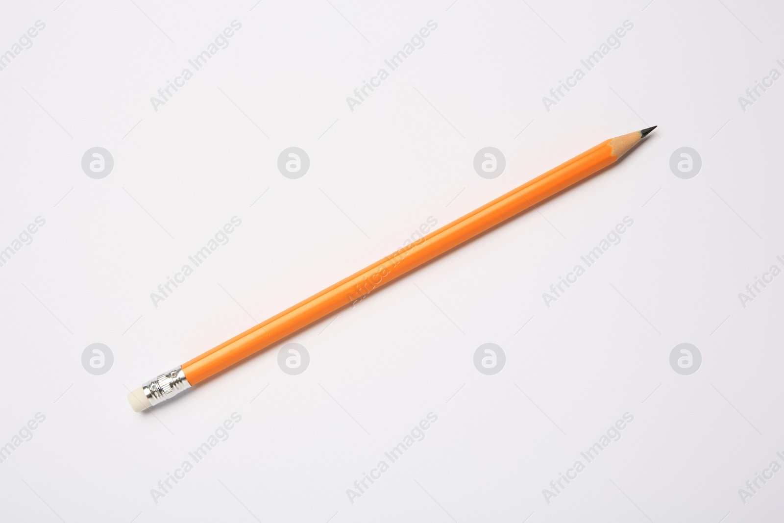 Photo of Sharp graphite pencil on white background, top view