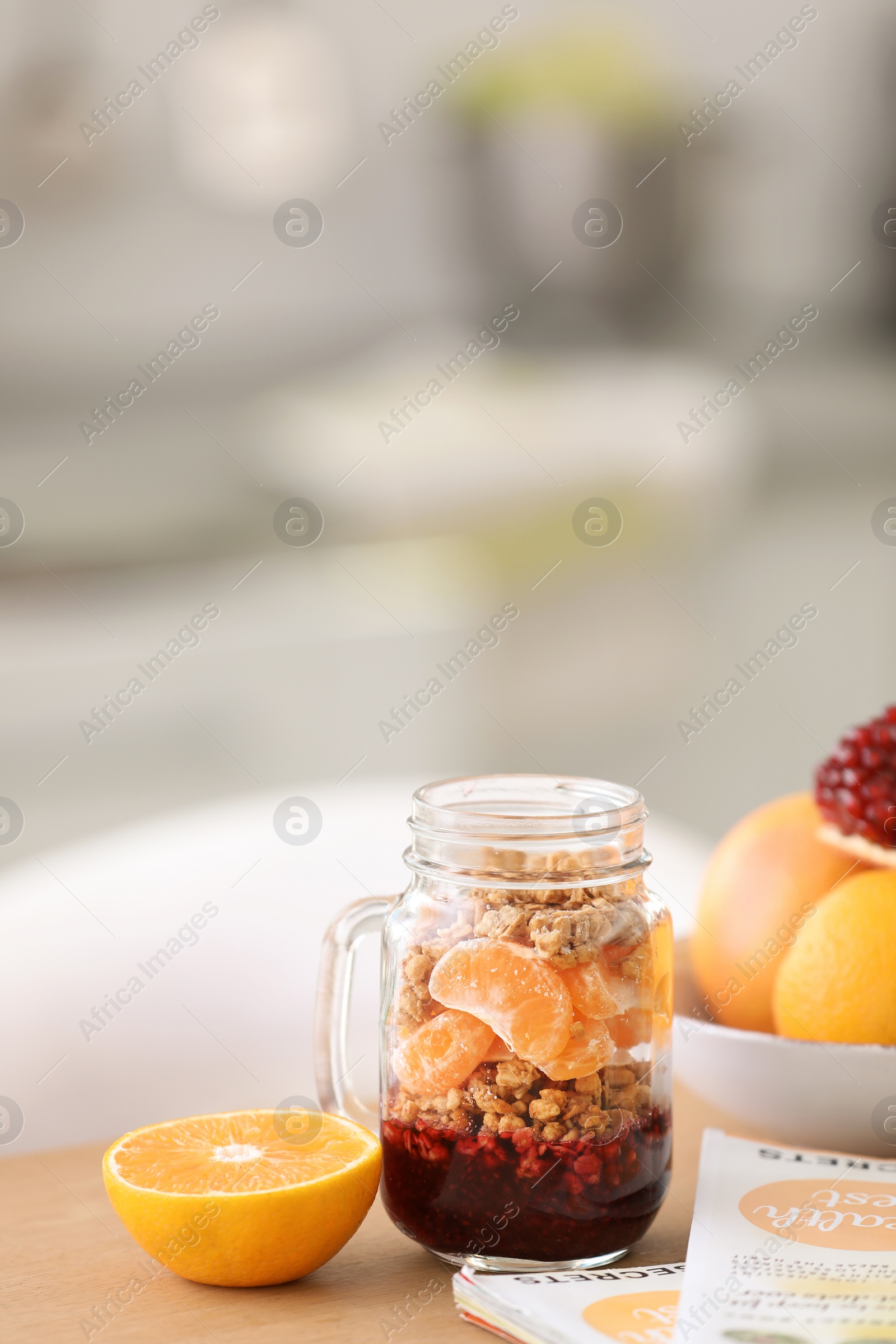 Photo of Healthy breakfast served on table at home. Fitness diet