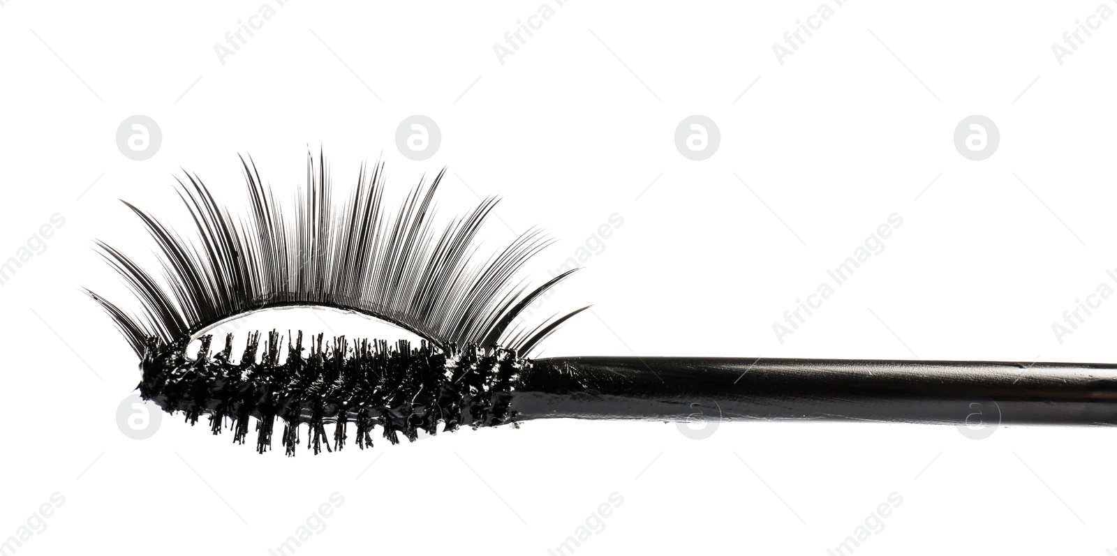 Photo of Mascara brush with false eyelashes on white background