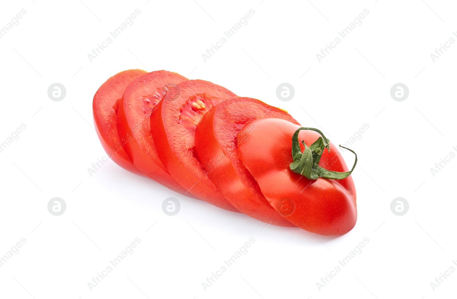 Photo of Cut ripe red tomato on white background