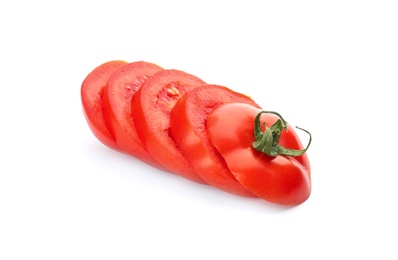 Photo of Cut ripe red tomato on white background