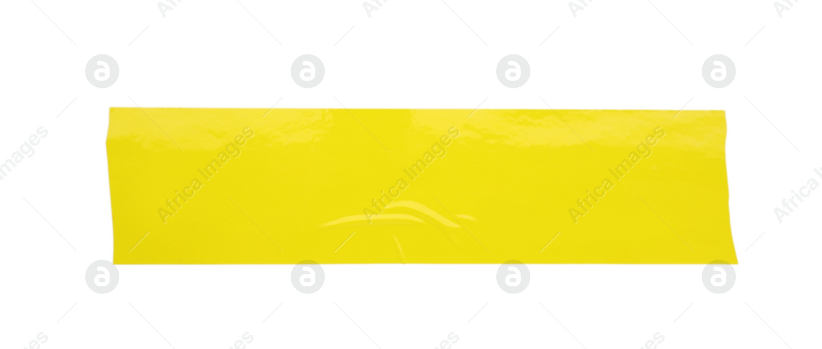 Photo of Piece of yellow adhesive tape isolated on white, top view