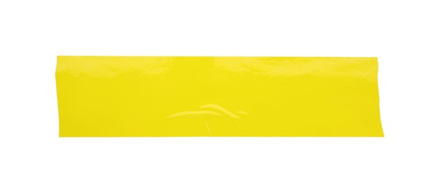 Piece of yellow adhesive tape isolated on white, top view