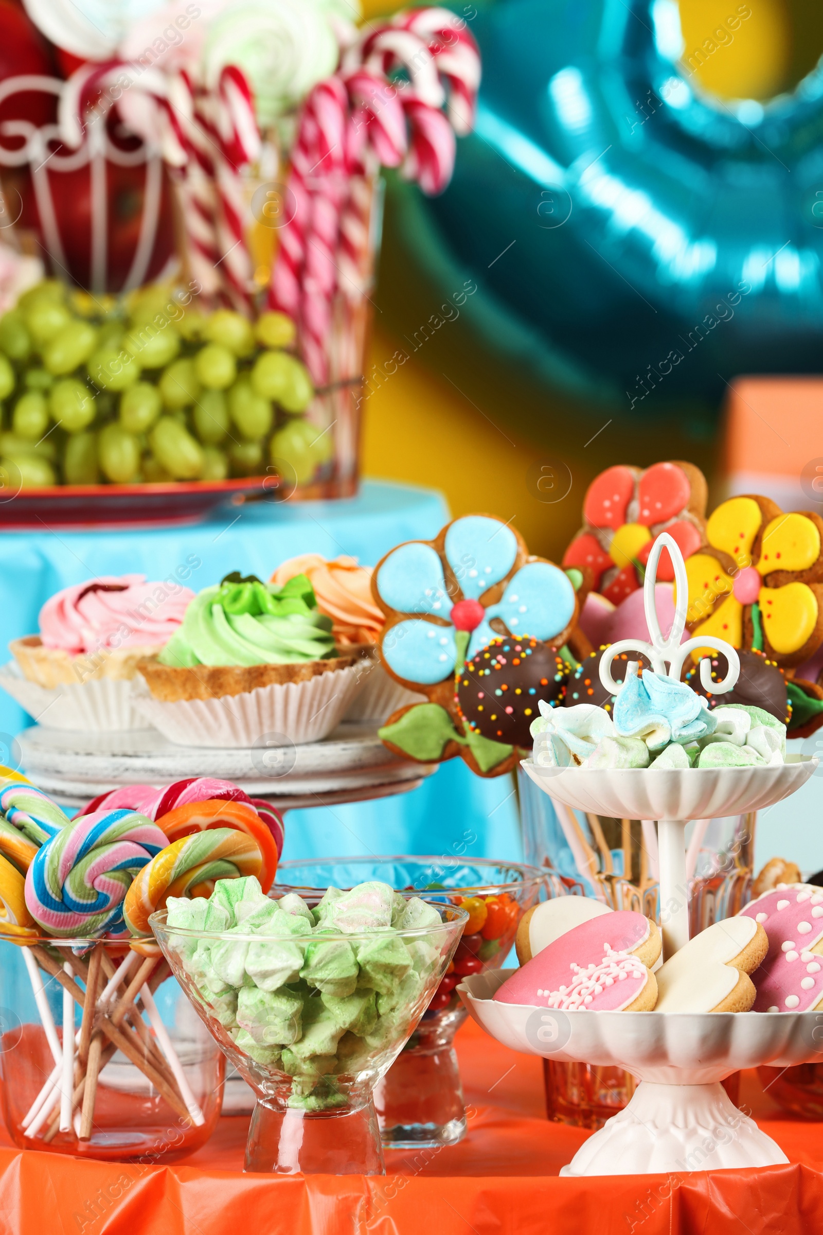 Photo of Candy bar with delicious treats for birthday party