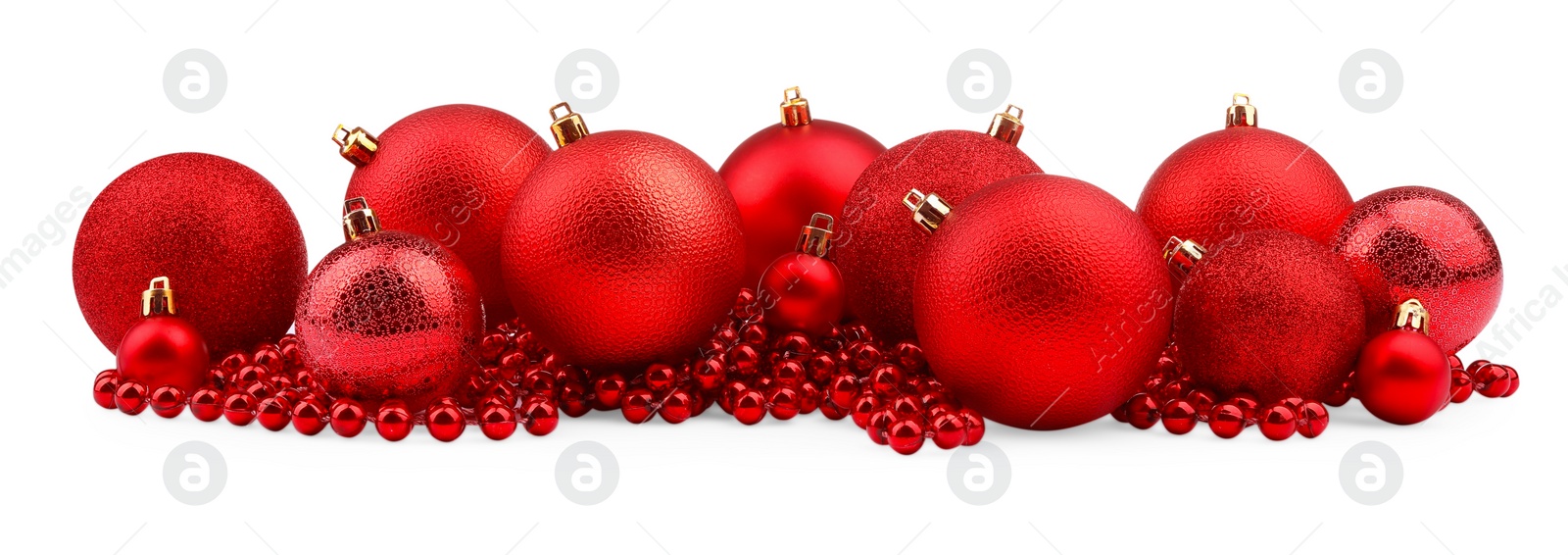 Photo of Beautiful red Christmas balls isolated on white