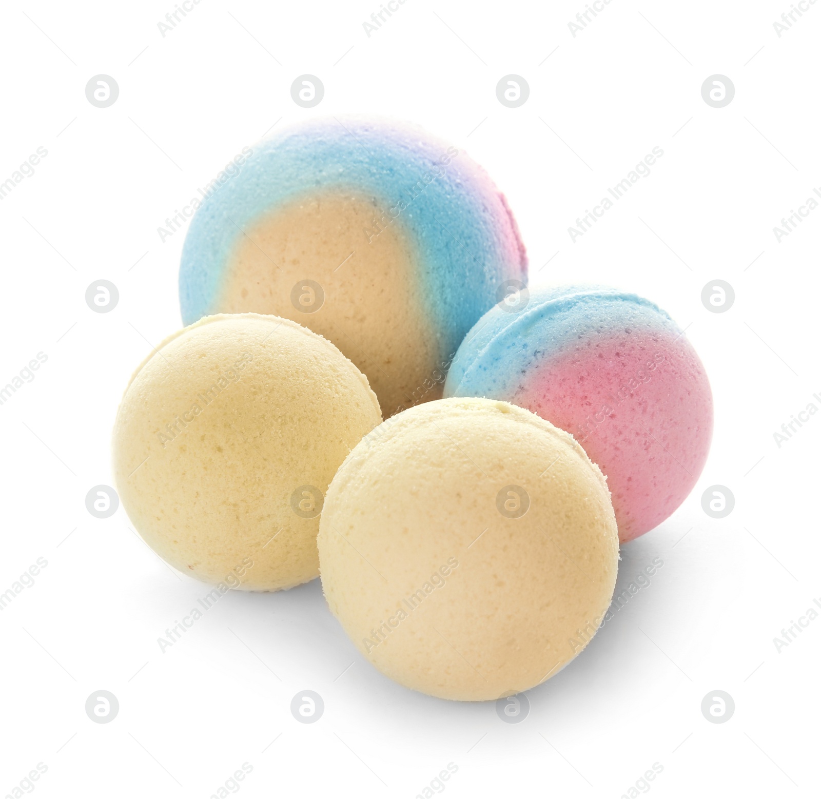 Photo of Bath bombs on white background. Beauty accessory