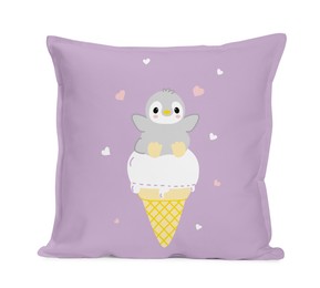 Image of Soft pillow with cute print isolated on white