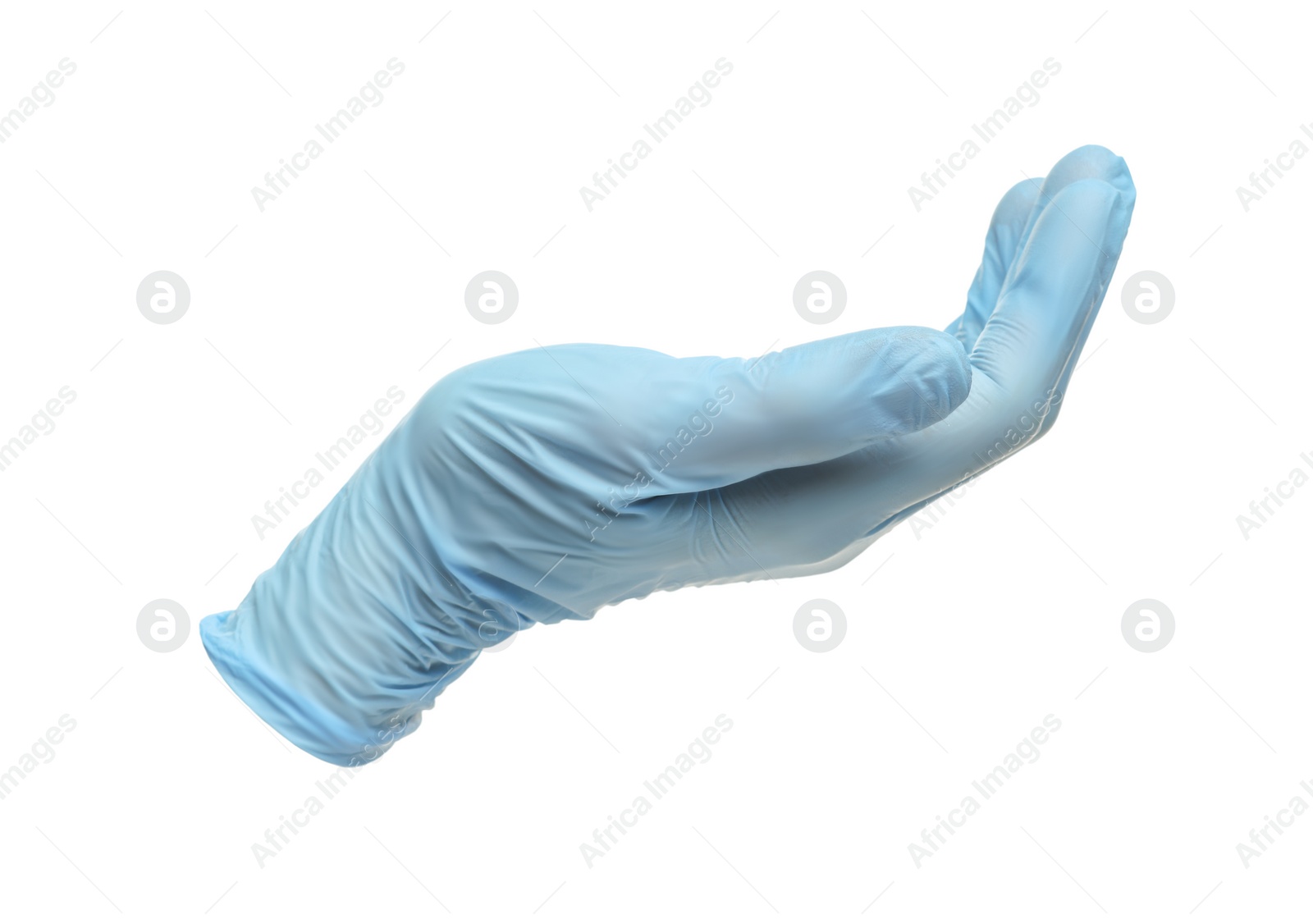 Image of One light blue medical glove isolated on white