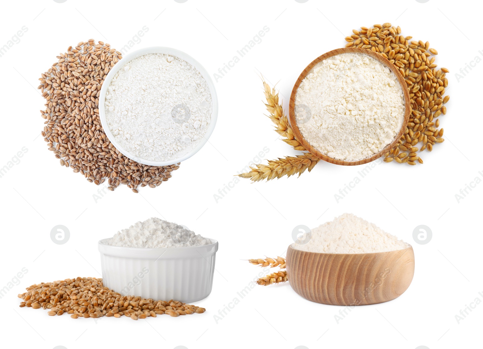 Image of Set with wheat flour on white background