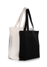 Photo of Eco bags on white background. Mock up for design