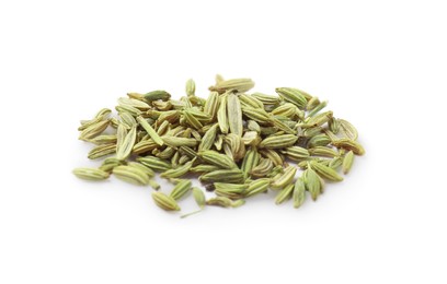 Pile of dry fennel seeds isolated on white