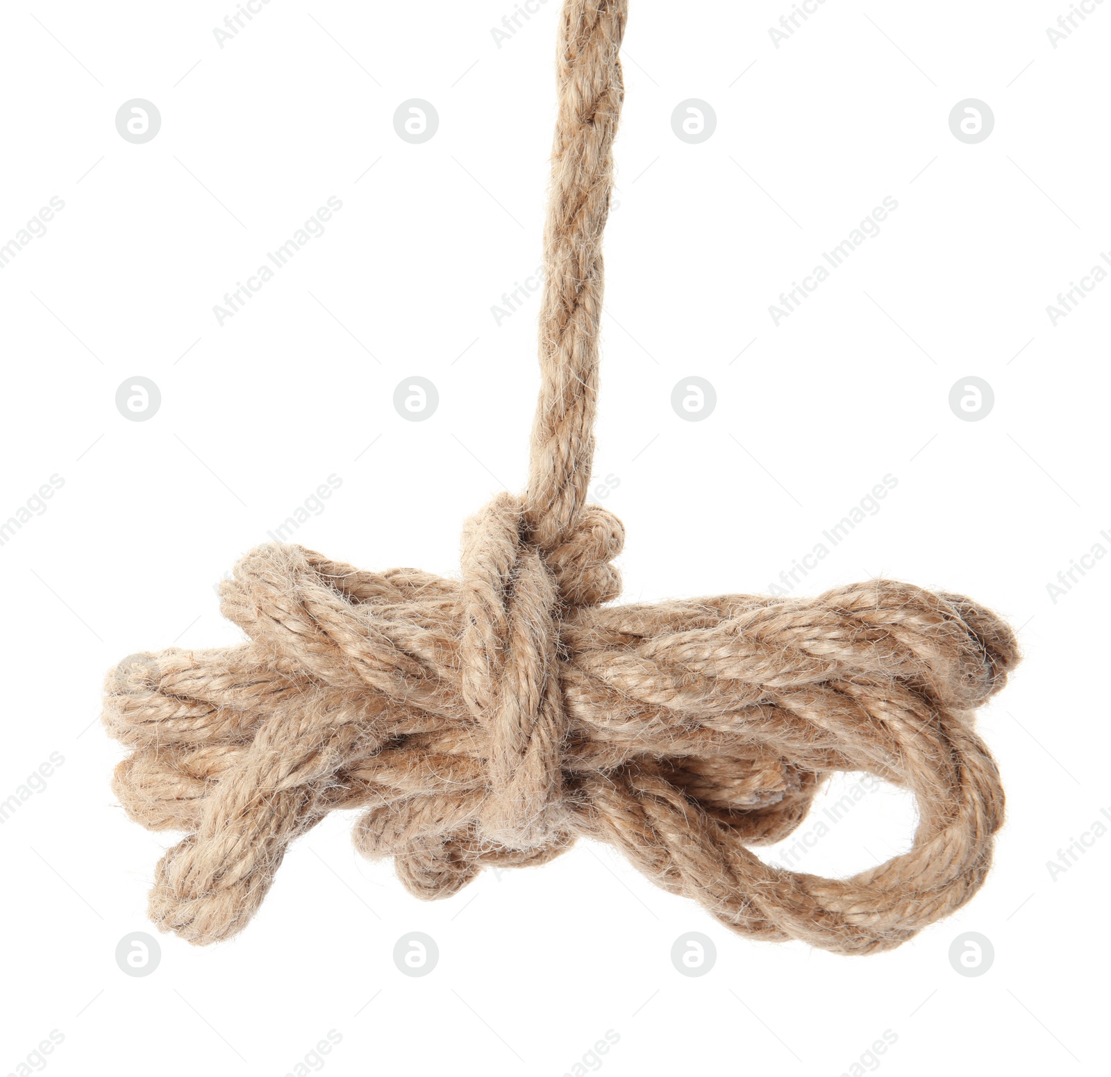 Photo of Bundle of hemp rope on white background