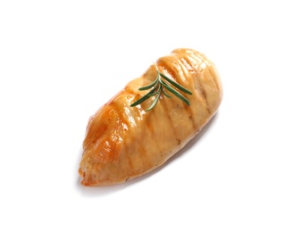 Photo of Grilled chicken breast with rosemary on white background