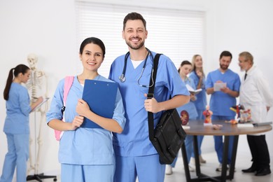 Photo of Portrait of medical students wearing uniforms in university