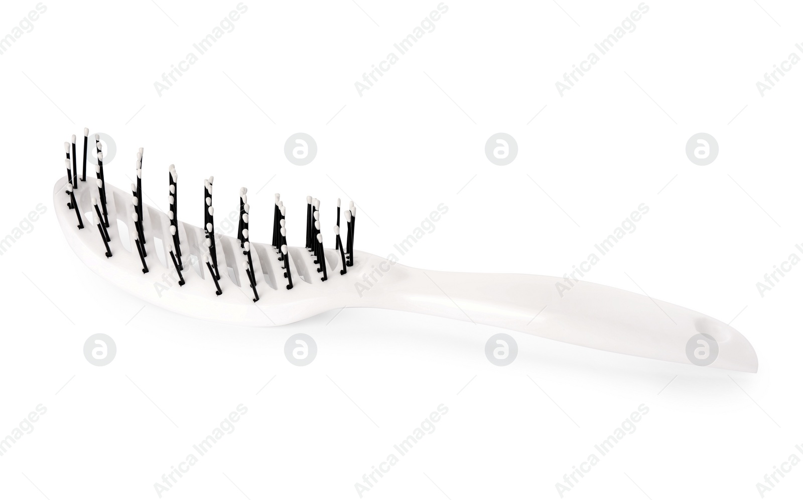 Photo of One new plastic hairbrush isolated on white