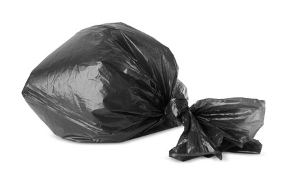 Trash bag full of garbage isolated on white