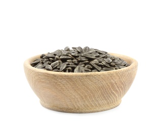 Photo of Sunflower seeds in bowl isolated on white