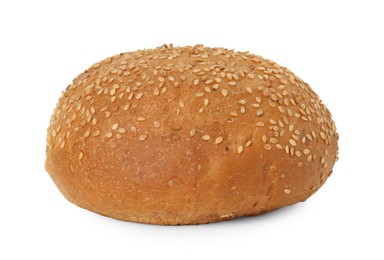 One fresh hamburger bun with sesame seeds isolated on white