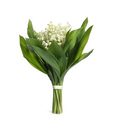 Photo of Beautiful lily of the valley bouquet on white background