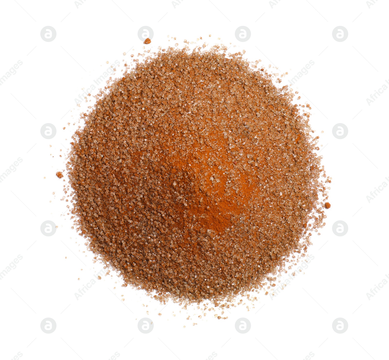 Photo of Heap of brown food coloring isolated on white, top view