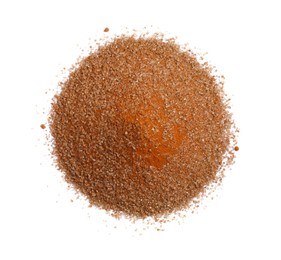 Photo of Heap of brown food coloring isolated on white, top view