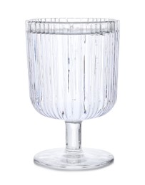 Glass of pure water on white background