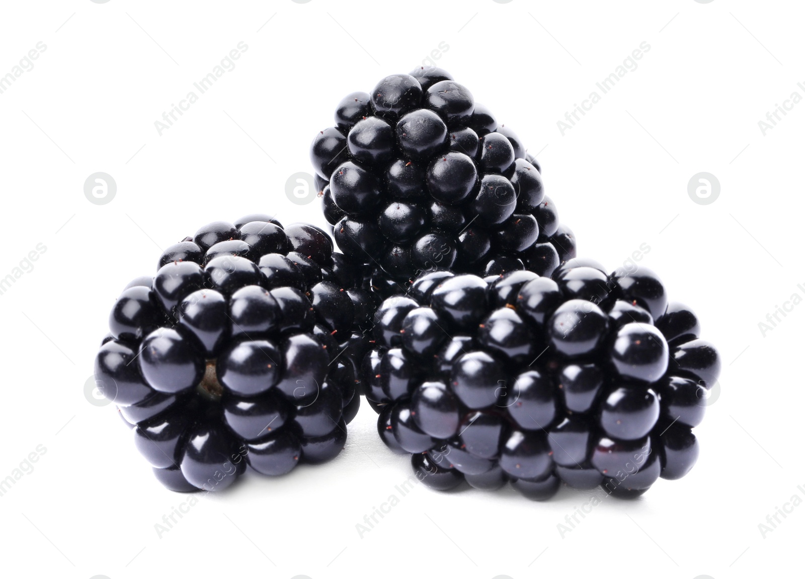 Photo of Tasty ripe juicy blackberries on white background