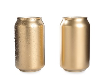 Photo of Aluminium cans of beverage on white background