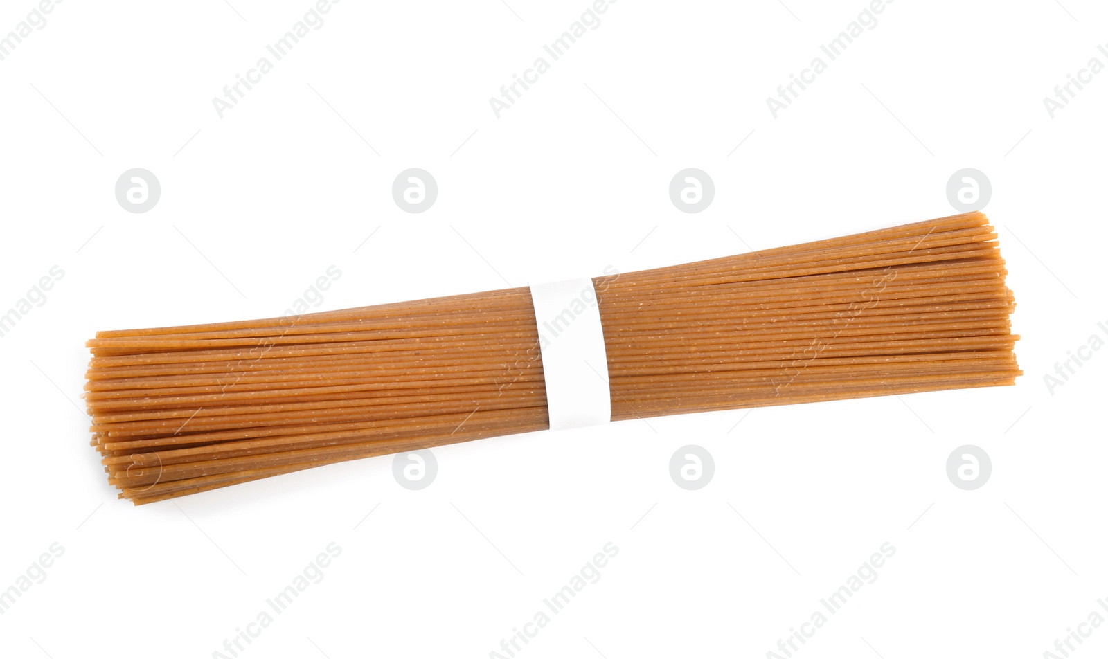Photo of Uncooked buckwheat noodles isolated on white, top view