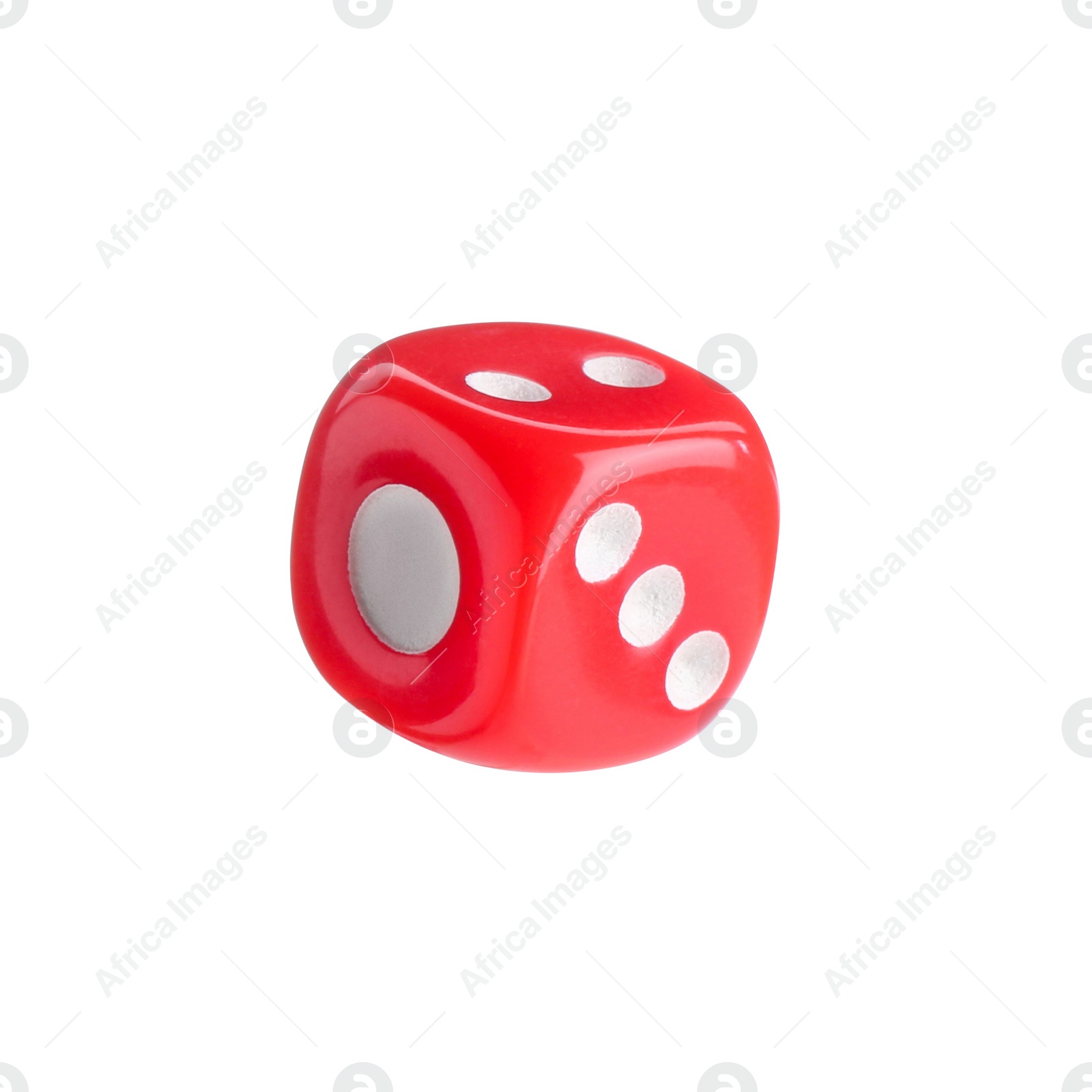 Photo of One red game dice isolated on white