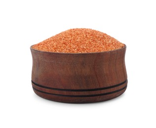 Orange salt in wooden bowl isolated on white