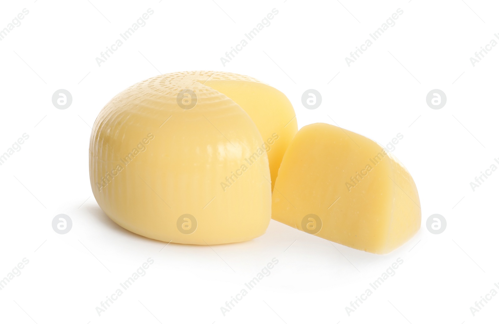 Photo of Cut fresh delicious cheese isolated on white