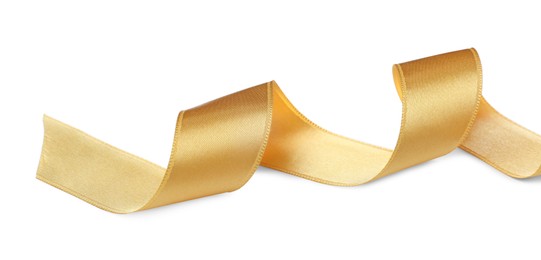 Photo of Beautiful golden ribbon isolated on white. Festive decor