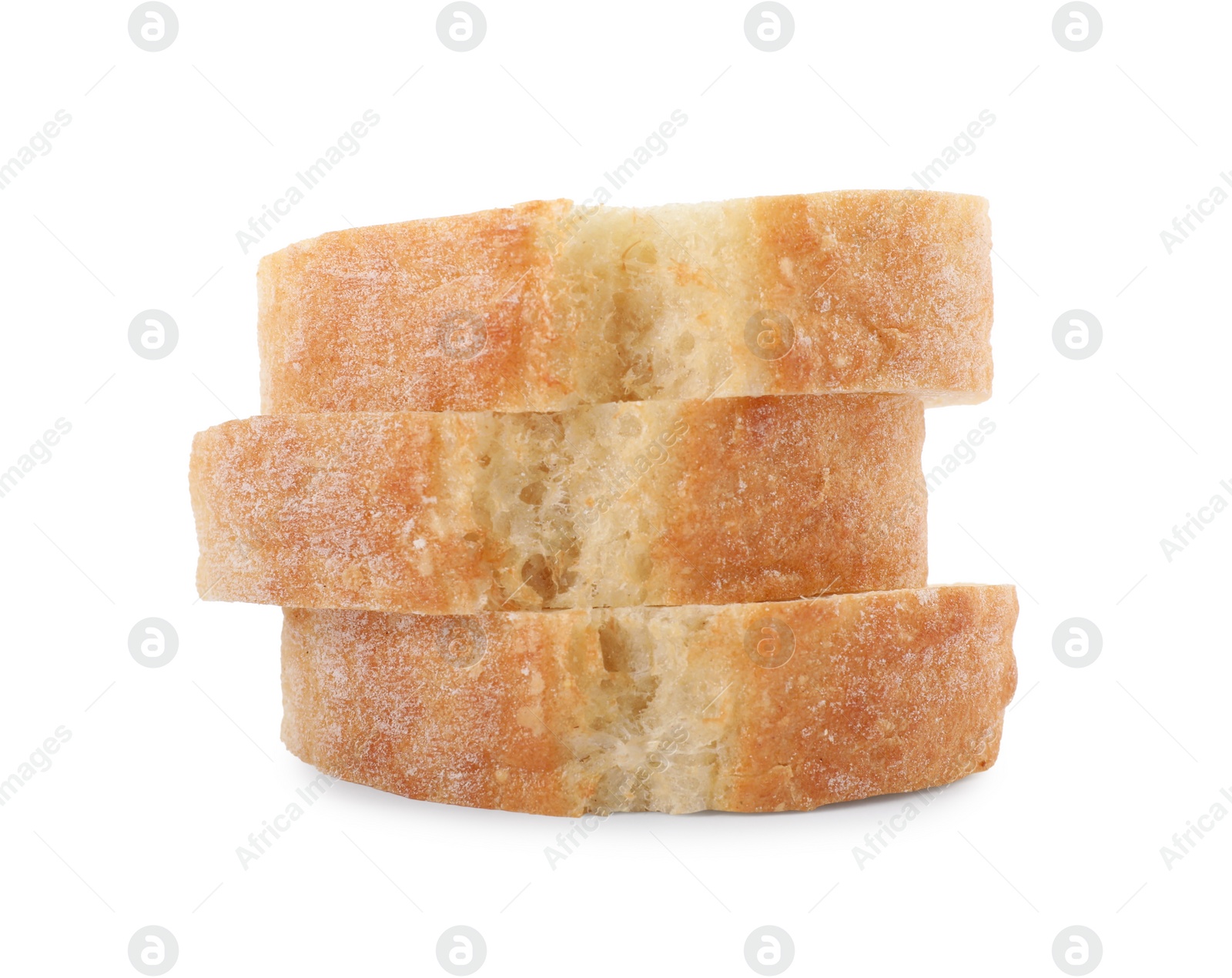 Photo of Slices of fresh baguette on white background