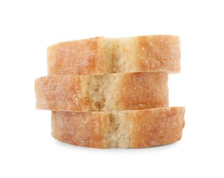 Photo of Slices of fresh baguette on white background