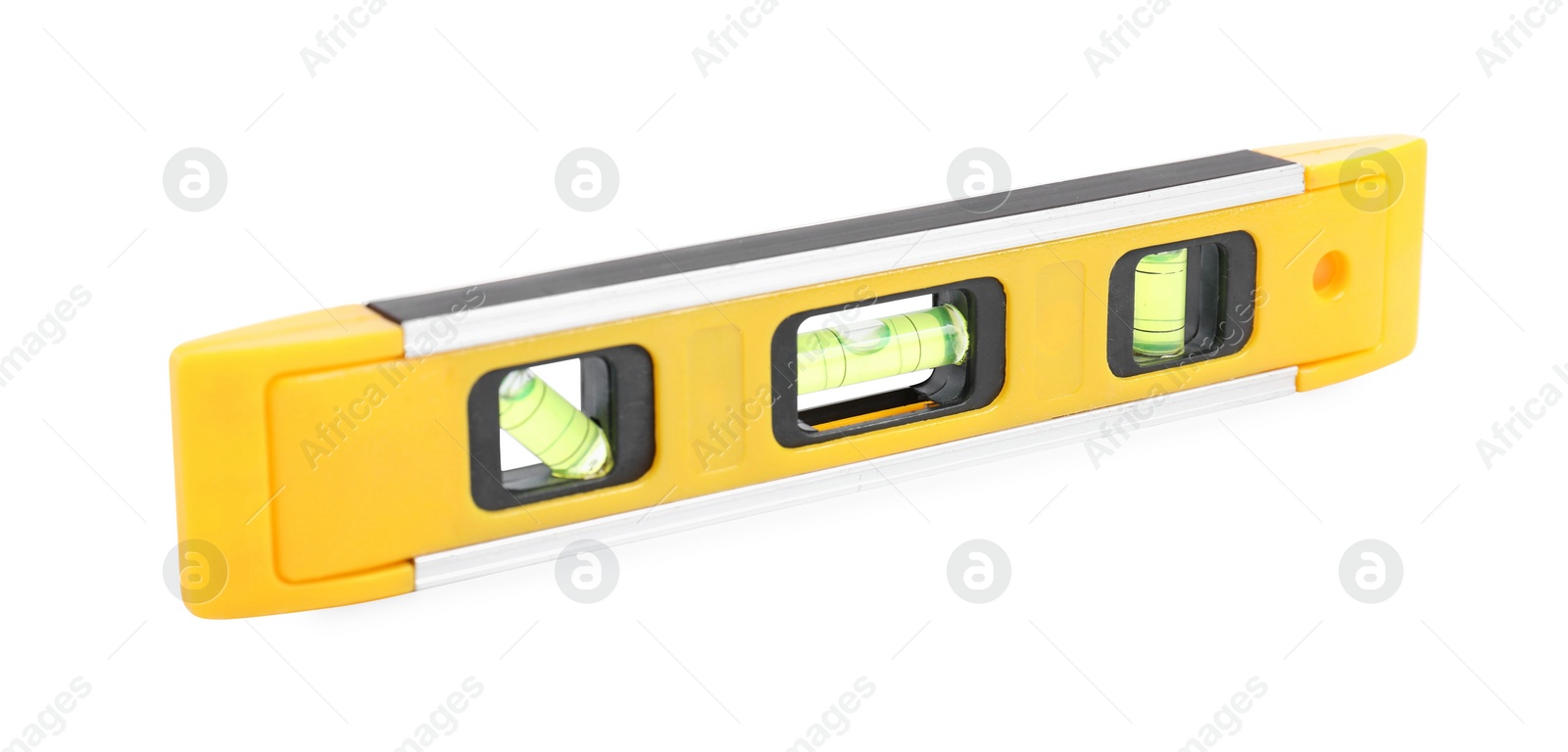 Photo of Yellow building level isolated on white. Construction tool