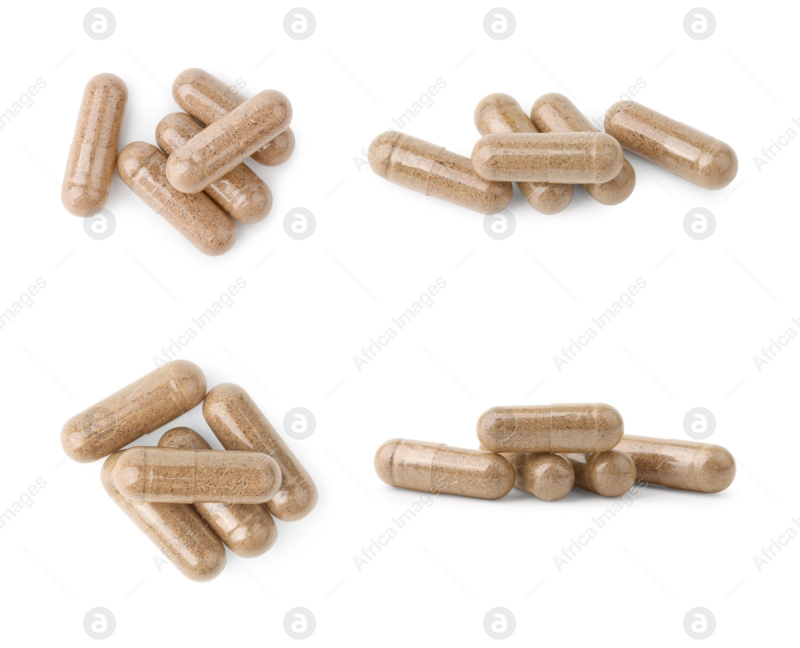 Image of Collage of vitamin pills isolated on white