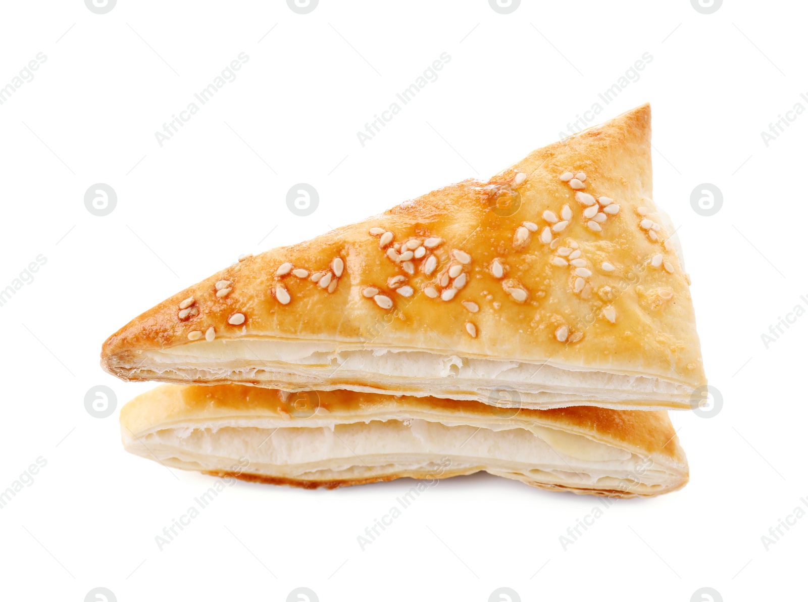 Photo of Delicious fresh puff pastries isolated on white