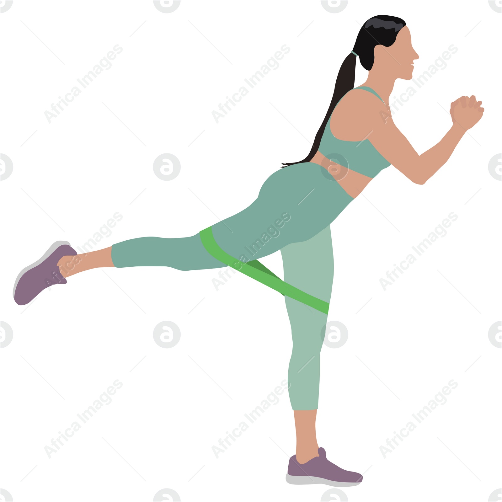 Illustration of Woman doing exercise with fitness elastic band on white background