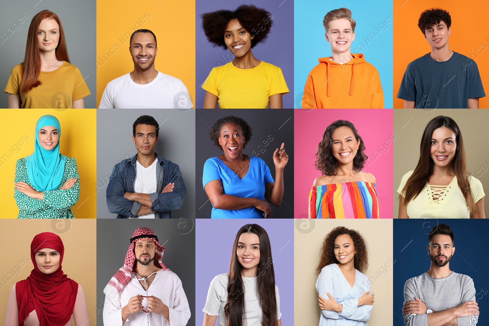 Image of Collage with portraits of people on different color backgrounds