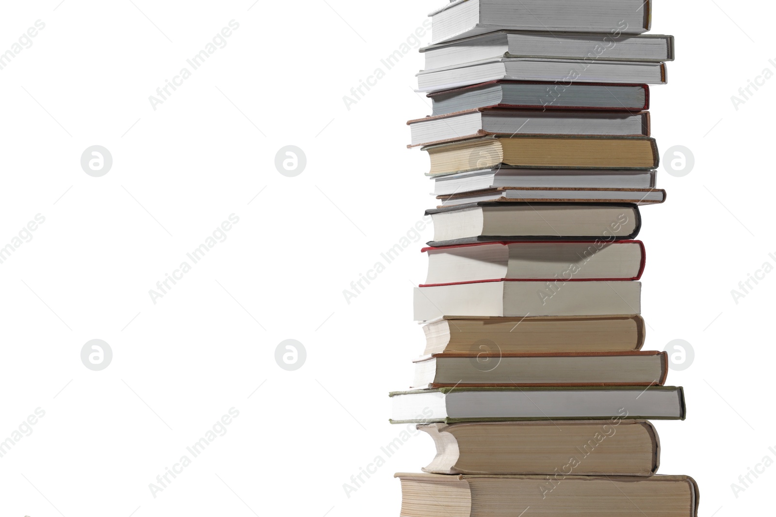 Photo of Stack of many different books isolated on white