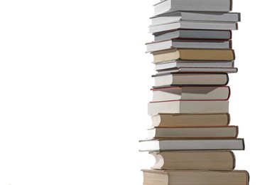 Photo of Stack of many different books isolated on white