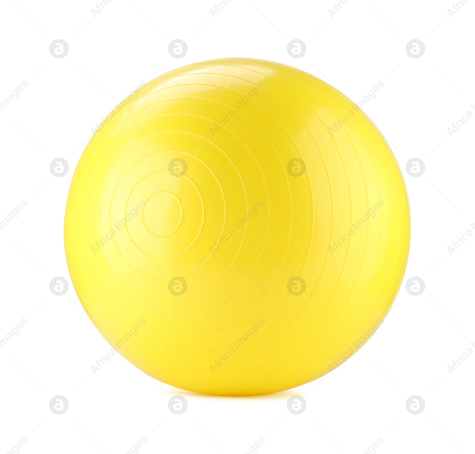 Photo of One yellow fitness ball isolated on white. Sport equipment