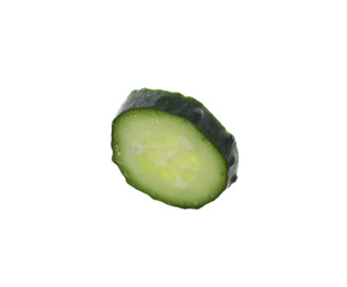 Photo of Slice of fresh cucumber isolated on white