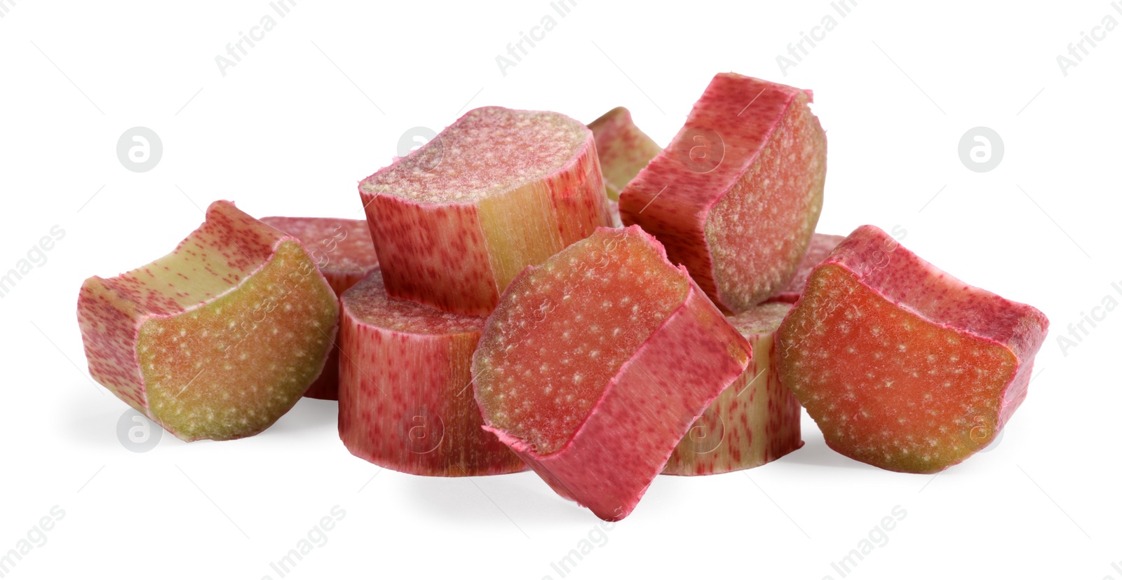 Photo of Pieces of ripe rhubarb isolated on white